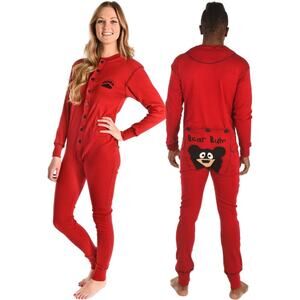 Lazy One Bear Bum Adult Onesie Flapjack Unisex Red Black XL